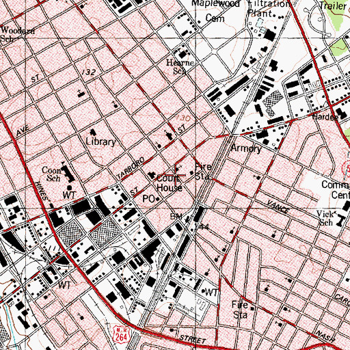 Topographic Map of Wilson Police Department, NC