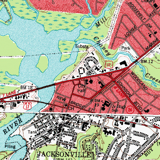 Topographic Map of Jacksonville Police Department, NC