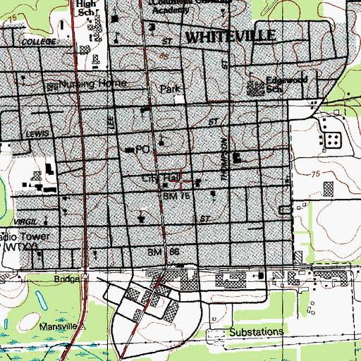 Topographic Map of Whiteville Police Department, NC