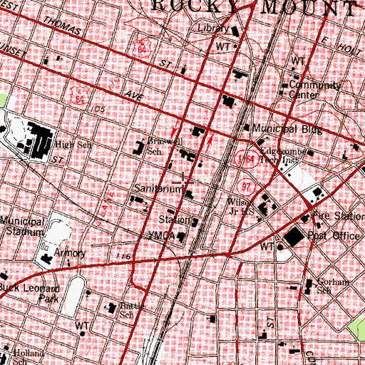 Topographic Map of Rocky Mount Police Department, NC