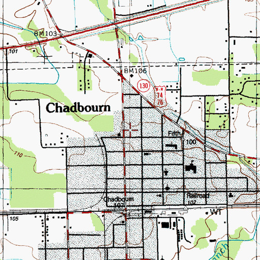 Topographic Map of Chadbourn Police Department, NC