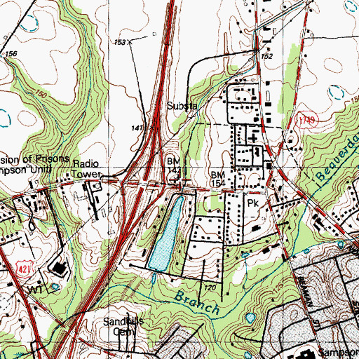 Topographic Map of North Carolina State Highway Patrol Troop B District 2, NC