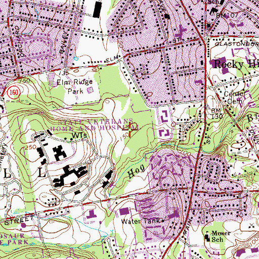 Topographic Map of Veterans Home and Hospital Heliport, CT