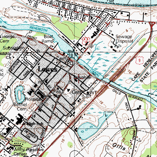 Topographic Map of Lewes Police Department, DE