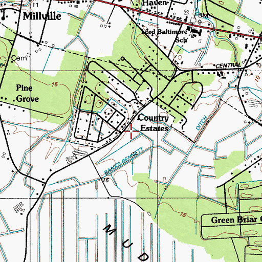 Topographic Map of Ocean View Police Department, DE