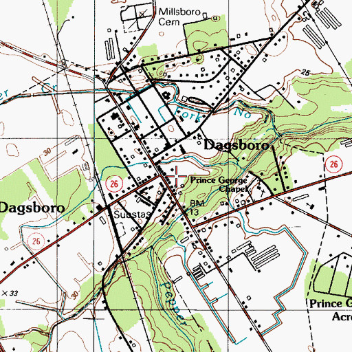 Topographic Map of Dagsboro Police Department, DE