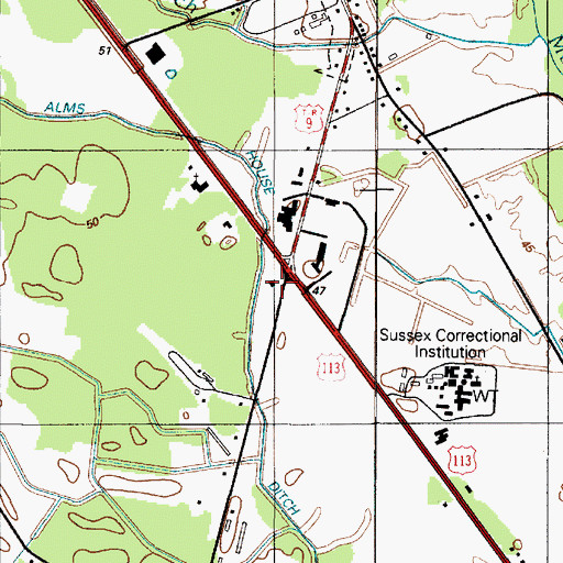 Topographic Map of Delaware State Police Troop 4, DE
