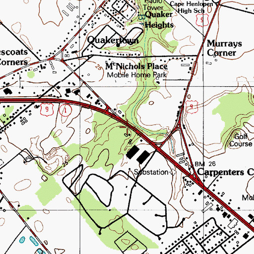 Topographic Map of Delaware State Police Troop 7, DE