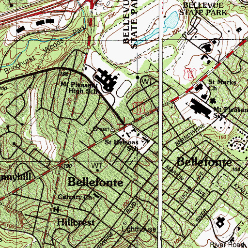 Topographic Map of Delaware State Police Troop 1, DE