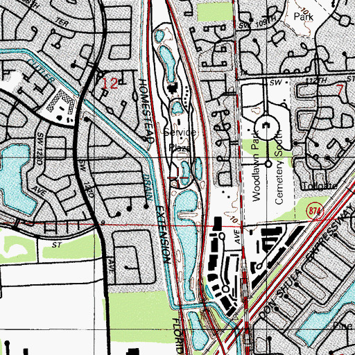 Topographic Map of Miami - Dade County Turnpike South Fire Rescue Station 53, FL
