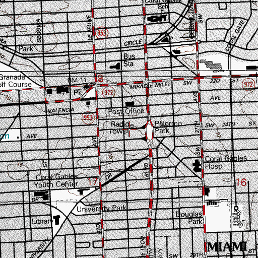 Topographic Map of Coral Gables Fire Department Station 1, FL