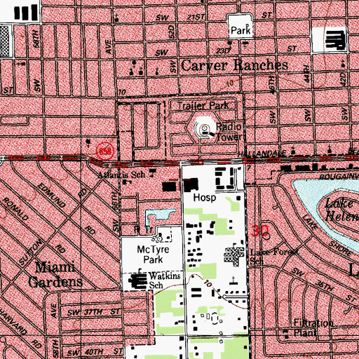 Topographic Map of Pembroke Park Fire Department, FL