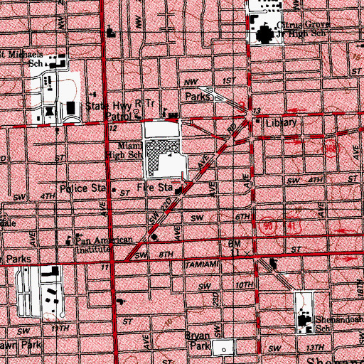 Topographic Map of Miami Department of Fire Rescue Station 7, FL