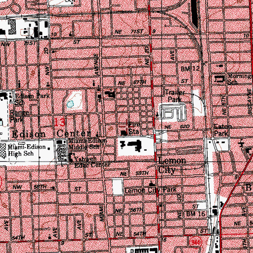 Topographic Map of Miami Department of Fire Rescue Station 9, FL
