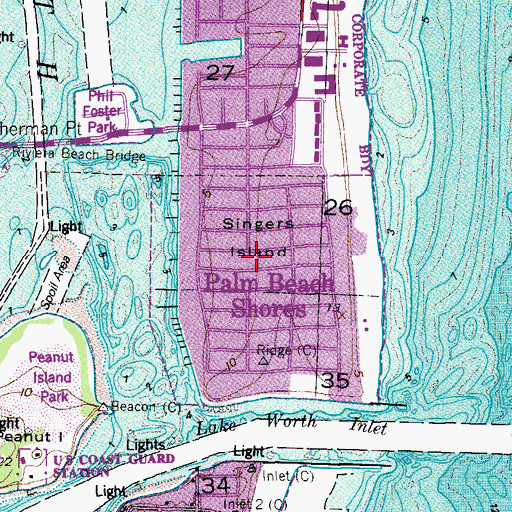 Topographic Map of Palm Beach Shores Volunteer Fire Department, FL