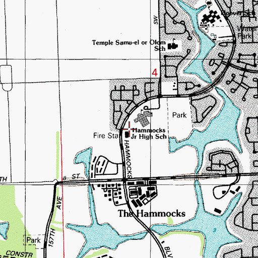 Topographic Map of Miami - Dade County Hammocks Fire Rescue Station 36, FL
