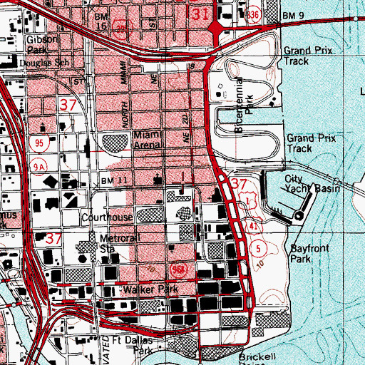 Topographic Map of Miami Department of Fire Rescue Station 1, FL