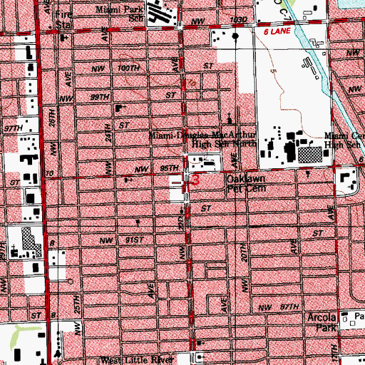 Topographic Map of Miami - Dade County Fire Rescue West Little River Station 7, FL