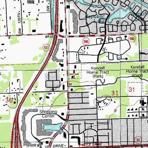 Topographic Map of Miami - Dade County Kendall Fire Rescue Station 9, FL