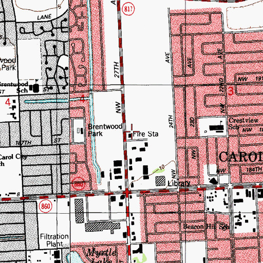 Topographic Map of Miami - Dade County Fire Rescue Miami Gardens Station 11, FL