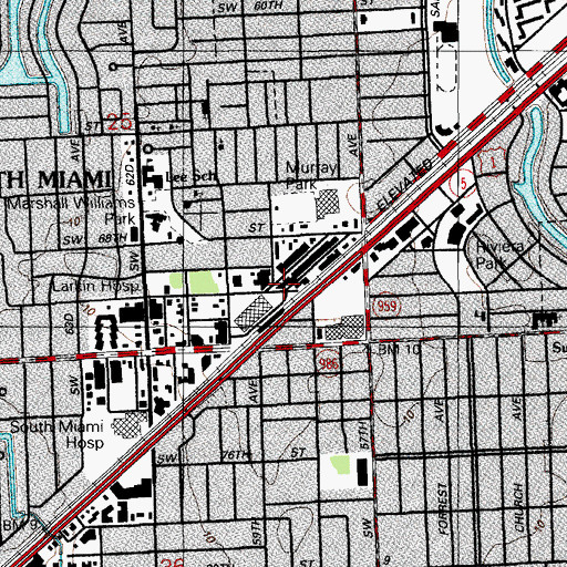 Topographic Map of Miami - Dade County South Miami Fire Rescue Station 14, FL
