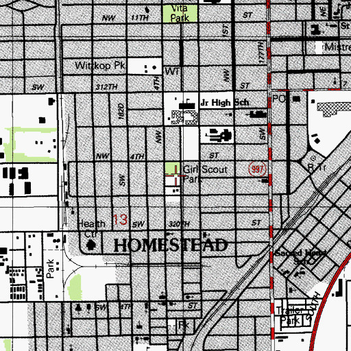 Topographic Map of Miami - Dade County Homestead Fire Rescue Station 16, FL
