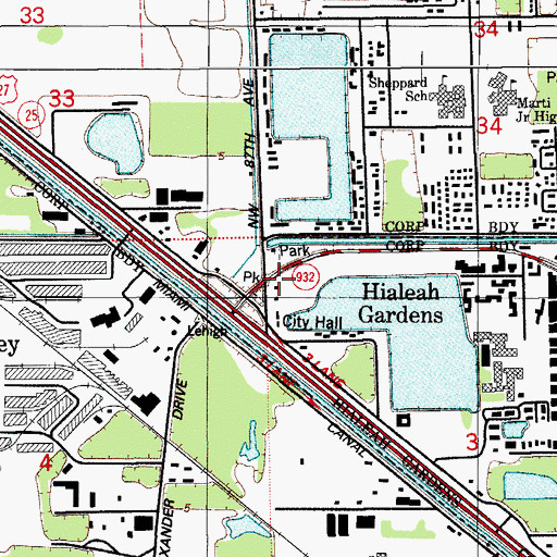 Topographic Map of Miami - Dade County Fire Rescue Hialeah Gardens Station 28, FL