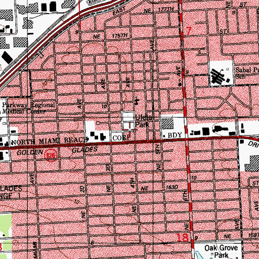 Topographic Map of Miami - Dade County Fire Rescue Uleta Station 32, FL