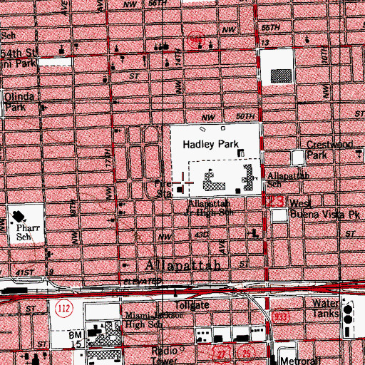 Topographic Map of Miami Department of Fire Rescue Station 12, FL