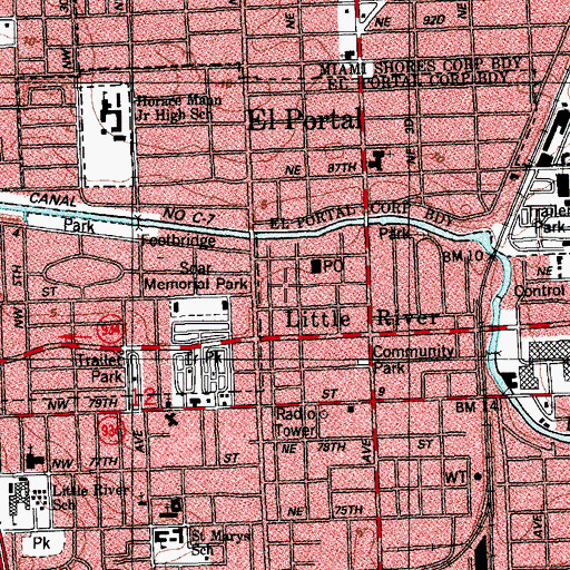 Topographic Map of Miami Department of Fire Rescue Station 13, FL
