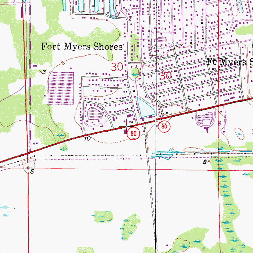 Topographic Map of Fort Myers Shores Fire Department, FL
