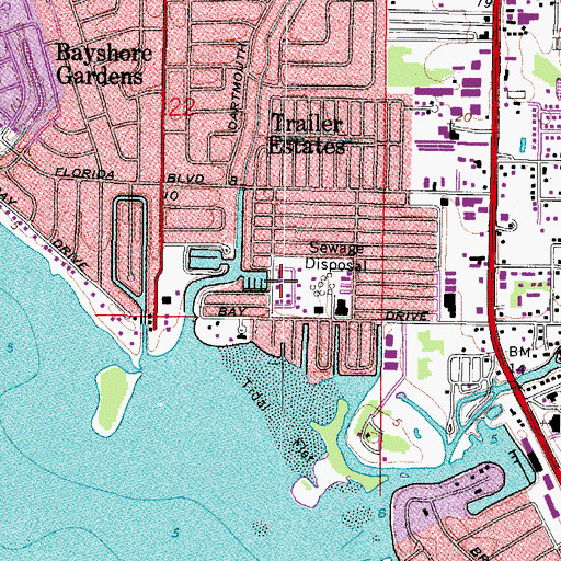 Topographic Map of Trailer Estates Fire Department, FL