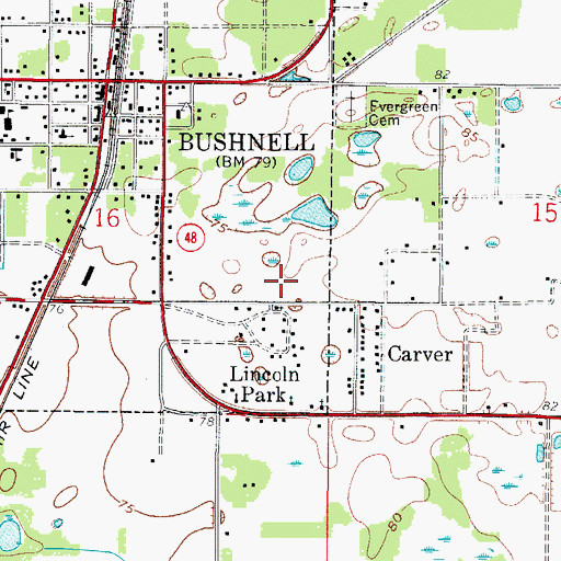 Topographic Map of Sumter County Fire and Rescue Department Station 11 Bushnell Fire District, FL