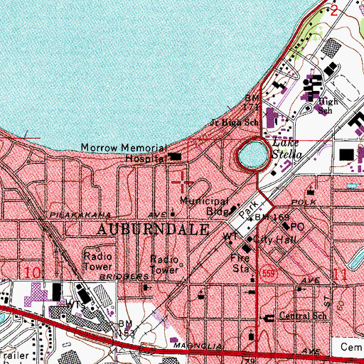 Topographic Map of Auburndale Fire Department, FL