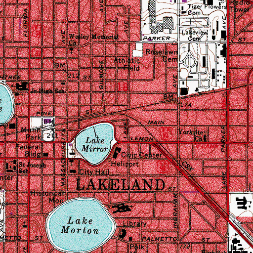 Topographic Map of Lakeland Fire Department Station 1, FL