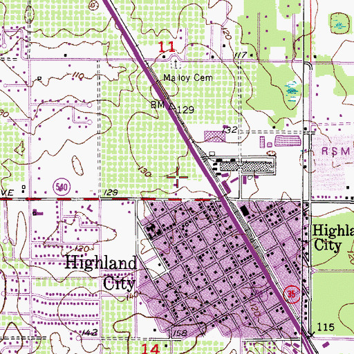 Topographic Map of Polk County Fire Department Station 13 Highland City, FL