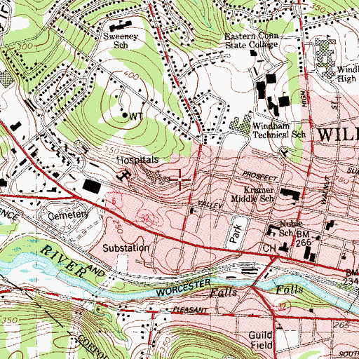 Topographic Map of Windham Hospital Heliport, CT