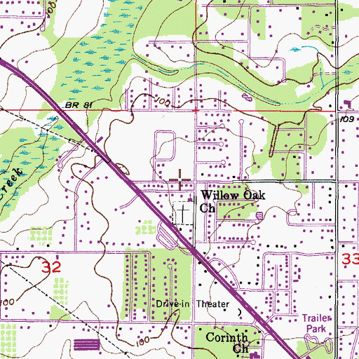 Topographic Map of Polk County Fire Department Station 31 Willow Oak, FL