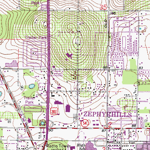 Topographic Map of Zephyrhills Fire and Rescue, FL