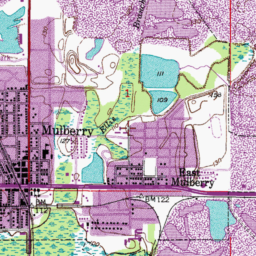 Topographic Map of Mulberry Fire Department, FL