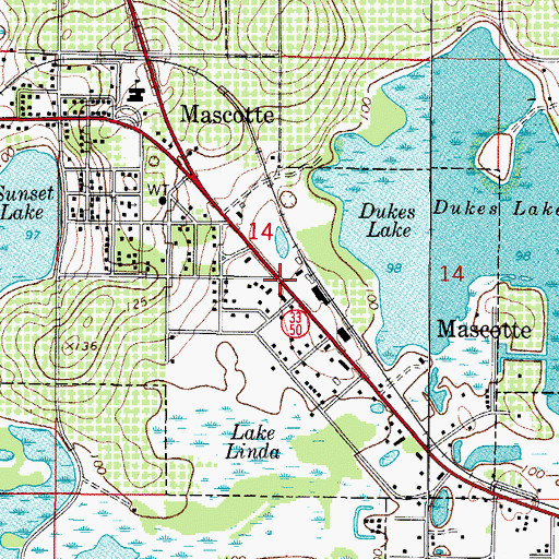 Topographic Map of Mascotte Fire Department, FL