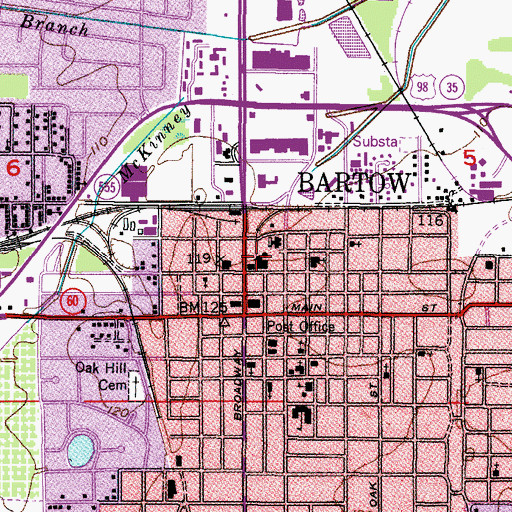 Topographic Map of Bartow Fire Department, FL