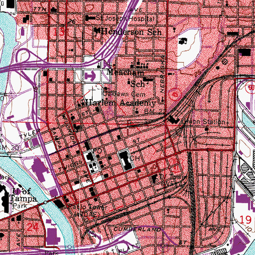 Topographic Map of Tampa Fire Rescue Headquarters Station 1, FL