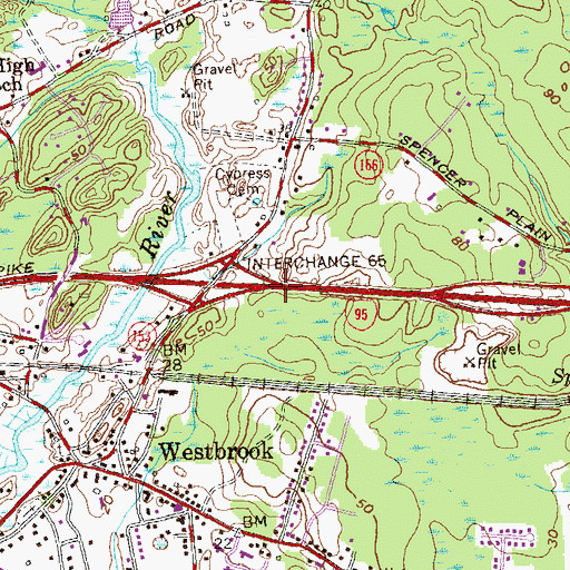 Topographic Map of Interchange 65, CT