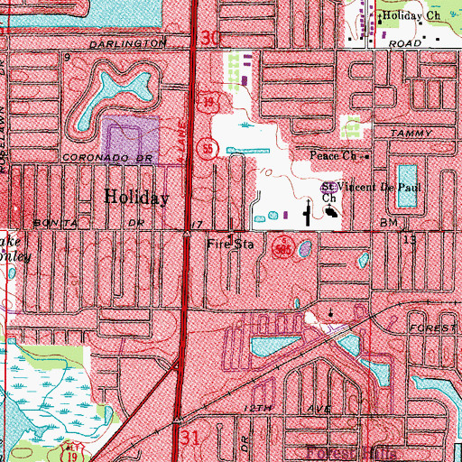 Topographic Map of Pasco County Fire Rescue Station 12, FL