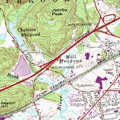 Topographic Map of Interchange 67, CT