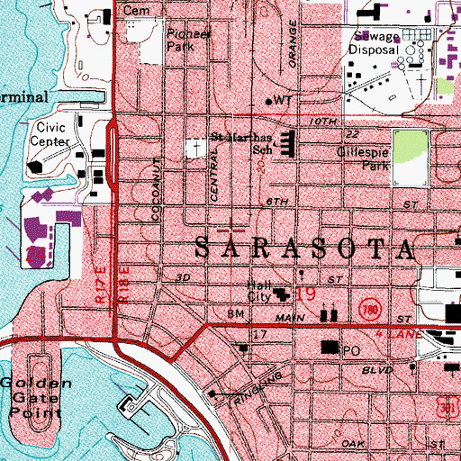 Topographic Map of Sarasota County Fire Department Station 1, FL