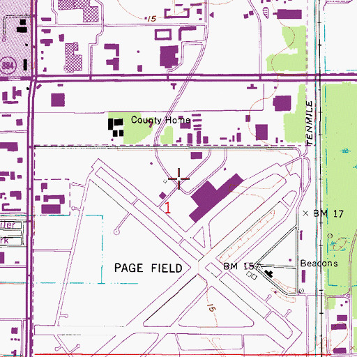 Topographic Map of Lee County Port Authority Page Field Fire Department, FL