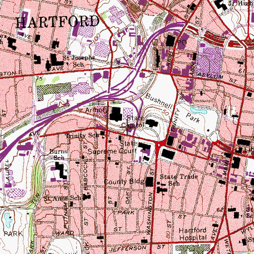 Topographic Map of Hartford, CT
