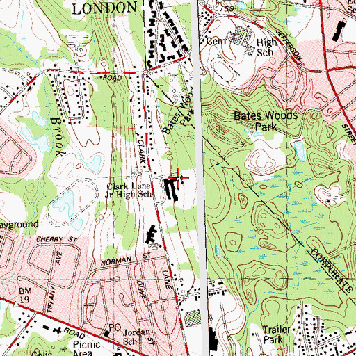 Topographic Map of Clark Lane Junior High School, CT